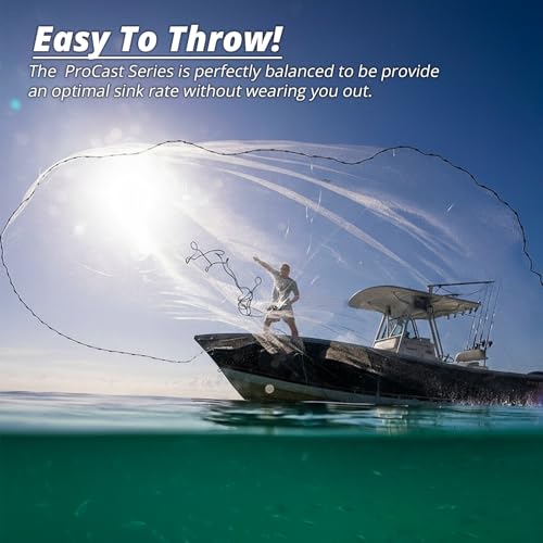 1.3 lbs/ft Fishing Cast Net with Eco-Friendly Lead Weights, ProCast Series | 3/8 inch Mesh Size, Throw Nets for Freshwater & Saltwater, 4/6/8/10/12 Ft Radius Casting Net - size: 6-ft radius