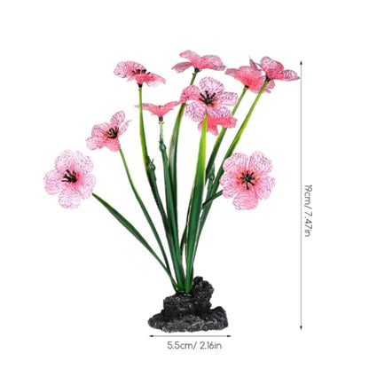Veemoon 2 Pcs Pink Aquarium Artificial Plants, 7.47 Inch Tall Fake Lotus Flower Decor, Plastic Betta Fish Tank Desktop Bowl Accessories