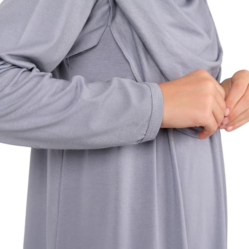 ihvan online Muslim Dress for Girls, Long Sleeve One-Piece Islamic Prayer Dress, Hijab for Kids, Girls Abaya, Islamic Gifts - color: Grey