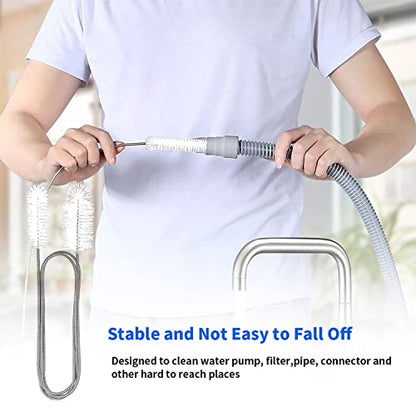 10 Pcs Flexible Drain Brush Straw Cleaner Brush Set,Pipe Cleaners Brush,61Inch Stainless Steel Double-Ended Hose Brush 8.2Inch Nylon Long CPAP Tube Cleaning Brush for Home Kitchen Sink Plumbing(White) - color: White
