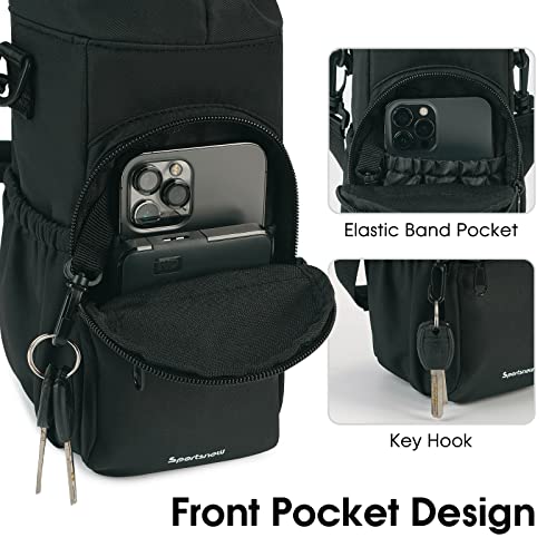 sportsnew 40oz Insulated Crossbody Water Bottle Bag Gym Hiking Phone Pocket | Water-resistant Lining, Padded Strap, Top Handle, Drawstring, Phone Pocket, Elastic Slots, Built-In Key Clip for Gym Walking - color: Black
