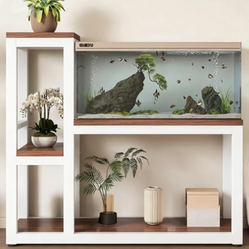 Multi-Storage Aquarium Stand, Adjustable Non-Slip Mat Aquarium Cabinet, Sturdy Load-Bearing Ideal for Study/Living Room(White,43.3x15.7 in) - color: White, size: 43.3x15.7 in