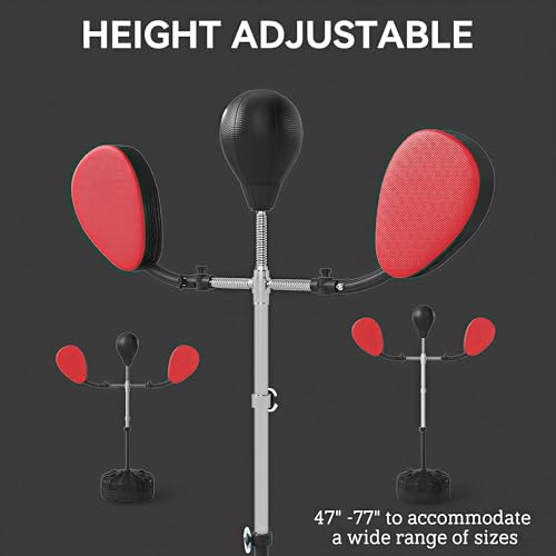 Soozier 3-in-1 Boxing Bag with Stand Adjustable Height 2 Target Arms Black | Punching Speed Bag Set, Freestanding Boxing Bag, Training, Exercise, Fitness, Stress Relief