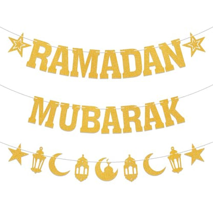 Ramadan Mubarak Banner Gold Glitter Islamic Festival Decorations Eid Mubarak Ramadan Party Decorations Gold Glitter