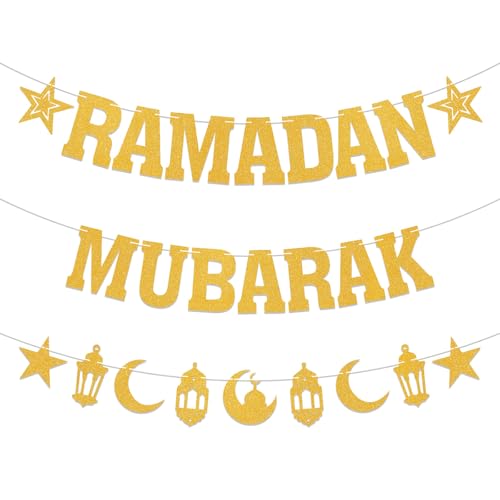 Ramadan Mubarak Banner Gold Glitter Islamic Festival Decorations Eid Mubarak Ramadan Party Decorations Gold Glitter