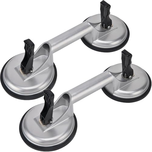 Heavy Duty Suction Cups - Aluminum Vacuum Handle Glass & Tile Lifter - Ergonomic, Reliable Suction for Lifting Large Glass, Tile, Marble, Floor, Dent Puller (2 Pack Silver) - color: Silver