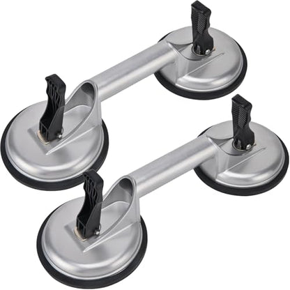 Heavy Duty Suction Cups - Aluminum Vacuum Handle Glass & Tile Lifter - Ergonomic, Reliable Suction for Lifting Large Glass, Tile, Marble, Floor, Dent Puller (2 Pack Silver) - color: Silver