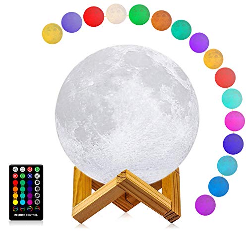 Moon Lamp, 3D Printed 16 Color LED Night Light, Moon Light with Dimming 7in - size: 7.0 inch