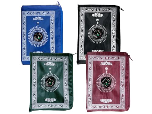 4 Pieces Prayer Mat, Musilm Prayer Mat, Polyester Prayer Rug, Portable Travel Prayer Mat, Travel Prayer Rug with Compass, for Muslim Prayer, Ramadan(60CMx100CM)