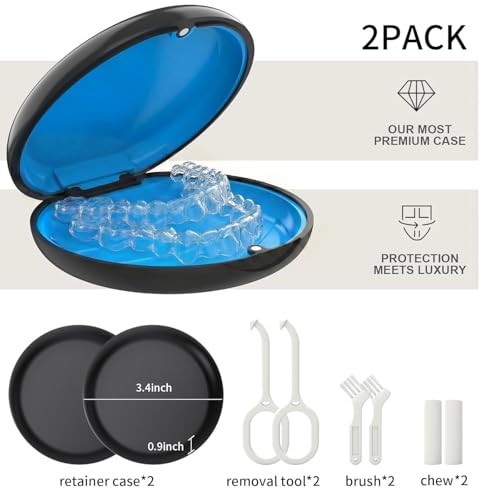 2 Pack Retainer Case, Compatible with Invisalign - Black | 2 Pack • Pocket-Size for Travel • Secure Magnetic Closure • Full Kit: Removal Tool, Aligner Seater & Brush - color: 2 Pack - Black