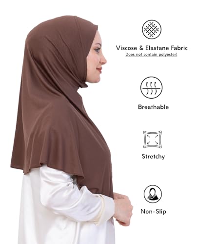Prien Ready Hijab For Women, One Piece Muslim Instant Turban, Easy To Wear Long Head Scarf, Turkish Islamic Clothes For Abaya - color: Brown