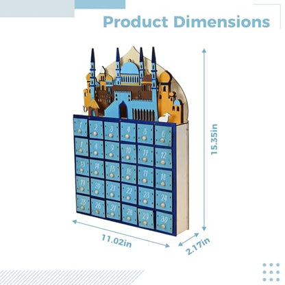 30-Drawer Wood Ramadan Advent Calendar With Led Lights, Eid Festival Decor, Muslim Style Religious Decoration, 11 X 2.2 X 15.4 In Countdown Calendar, Bedroom Table Lamp