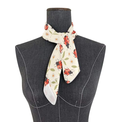 Bolaz Women's Square Silk Hair Scarves and Wraps Headscarf Abstract Head Neck Scarf Bandana 24inch - color: Lady Bugs Off-white