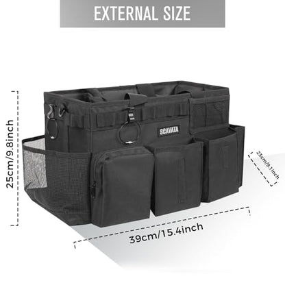 SCAVATA Wearable Cleaning Caddy Bag, Supplies Organizer with Handle & Shoulder Straps for Housekeepers, Under Sink & Car Cleaning Tool Organizer with 4 Foldable Dividers (Black) - color: Black