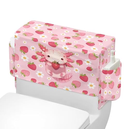Axolotl Strawberry Vertical Bathroom Storage Toilet Cover Space-Saving Design Toilet Tank Cover with Storage Bags for Holds Toiletrie Books Mobile Phone - color: Axolotl Strawberry