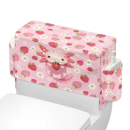 Axolotl Strawberry Vertical Bathroom Storage Toilet Cover Space-Saving Design Toilet Tank Cover with Storage Bags for Holds Toiletrie Books Mobile Phone - color: Axolotl Strawberry