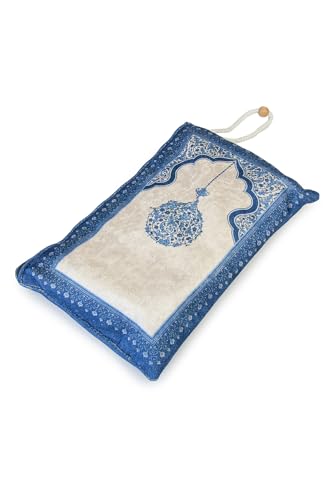 ihvan online Muslim Prayer Rug with Portable Elegant Fabric Bag, Janamaz, Sajadah, Soft Islamic Prayers Rug, Islamic Gifts for Eid Ramadan, Travel Prayer Carpet Mat, Blue - color: Blue