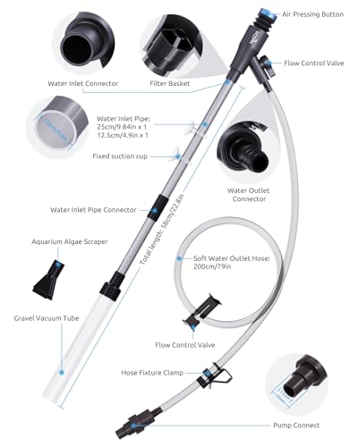 Gravel Vacuum for Aquarium, Fish Tank Cleaner Kit, Mini Manual Fishtank Vacuum Cleaner, Small Aquariums Water Changer, Adjustable Siphon Pump Use for Fish Turtle Tanks Cleaning Manure Wash Sand