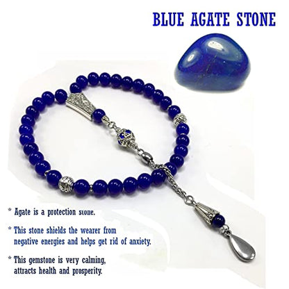 Design -Worry Beads Prayer Beads (8 mm-33 Beads) Tesbih-Tasbih-Tasbeeh Misbaha Subha Sebha Rosary (Navy Blue Agate Stone & Crystal Rhinestone Beads Design) - color: Navy Blue Agate Stone & European Crystal Rhinestone Beads Design