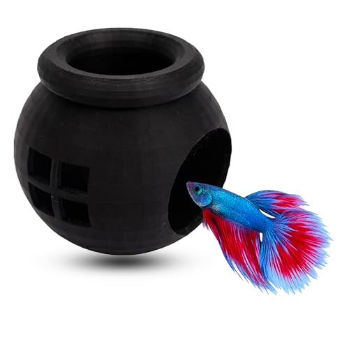 Floating Cozy Betta House, Natural Floating Betta Hide Out, Aquarium Fish Hammock, Relaxing & Stress Relief, Suction Cup Included, 2.9" W x 2.6" H (Black) - color: Black