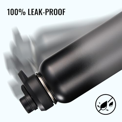 Fijinhom Insulated Water Bottle with Handle, 304 Stainless Steel Water Bottles with Wide Mouth, Double Wall Vacuum Sports Water Bottle, BPA Free, Keep Cold and Hot, 32 Ounces Black/Gray - color: Black/Gray, size: 32 Ounces