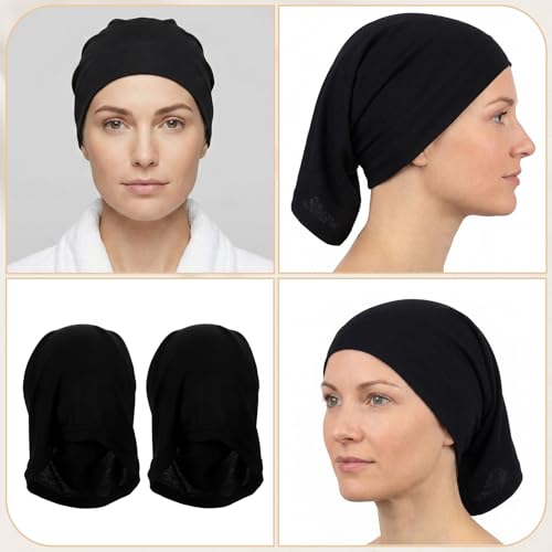 2 PCS Hijab Undercap for Women, Islamic Muslim Under Hijab Cap, Bonnet for Sleeping Women, Undercaps for Hijabs No Slip Under Caps for Hijabs Stretchy Head Cover (Black)