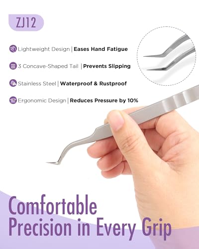 BEYELIAN Eyelash Extension Tweezers, Professional sticker tweezers | Non-slip, High Precision, Effortless Tip for Mega Fans, Stainless Steel ZJ12 - style: ZJ12