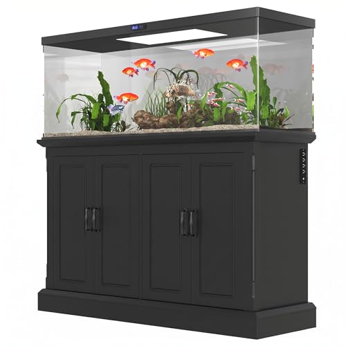 JIJIWANG 55-75 Gallon Fish Tank Stand with Power Outlet, 4-Cabinet Reptile Tank Stand for Turtle Terrarium, Heavy Duty, Black - color: Black, size: 50"L x 20"W x 36.2"H