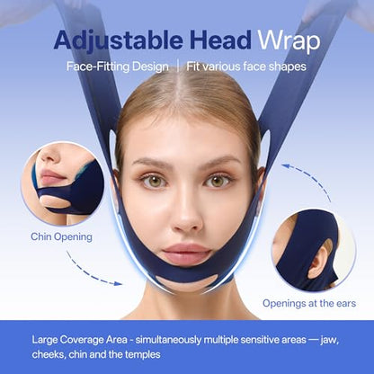 samply Wisdom Teeth Ice Pack Head Wrap with 4 Reusable Gel Cold Packs, Adjustable Face Ice Mask for Jaw & Cheek, Cold Compress, Navy Blue - color: Navy Blue