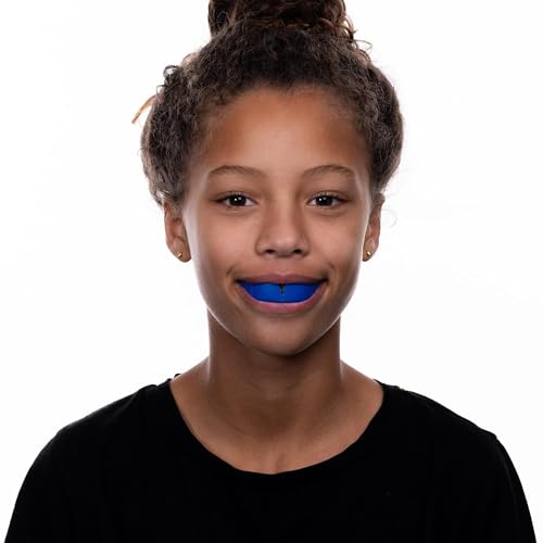 OPRO Snap-Fit Mouth Guard with Strap Instant Fit (Blue) Adult Boxing Mouthguard for MMA & Impact Sports, Impact-Resistant Football Mouth Guard for Sports, Hockey & Rugby - Includes Case - size: Adult (11+)