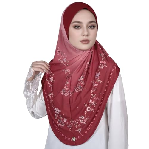 Instant Hijab For Women Ready To Wear Printed Ombre Hijabs Khimar - color: 4# Burgundy Red