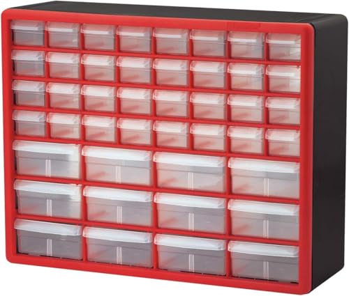 Akro-Mils 44-Drawer Plastic Storage Cabinet, 20" W x 6" D x 16" H, Red | Plastic Cabinet w/ Drawers for Garage Organization, Beads, Building Bricks Storage, Teacher Toolbox, Makeup Organizer, 10144 - color: Red, size: 44 Drawer, style: 1 Pack