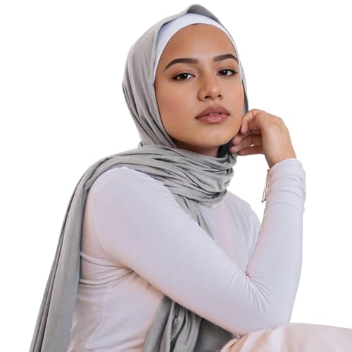 Modal silk scarf for Women Long Scarf for African Hair Wraps Stretch Head Wrap Scarves Fashion Long Scarf Shawls - color: Light Grey-soft Cotton Muslim, size: 27x67inch