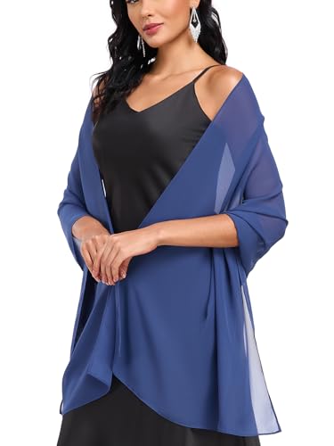 Shawls and Wraps Soft Chiffon Scarve Scarf For Evening Party Dresses Wedding Stole - color: Navy Blue
