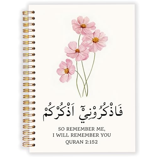 Pink Floral Islamic Notebook Journal for Women, Muslim Islamic Gifts for Women, Quran 2:152 Religious Prayer Hardcover Spiral Notebook for Work Note Taking 5.5x8.3 in - color: QURAN 2:152 white