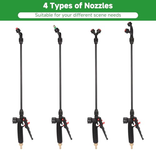 Acid Resistant Sprayer Wand with 4 Types of Nozzles, Pump Replacement Sprayer Wand with 1/4" & 3/8" Brass Barbs and 2 Hose Clamps