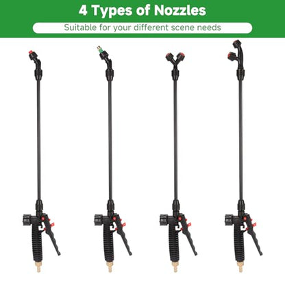 Acid Resistant Sprayer Wand with 4 Types of Nozzles, Pump Replacement Sprayer Wand with 1/4" & 3/8" Brass Barbs and 2 Hose Clamps
