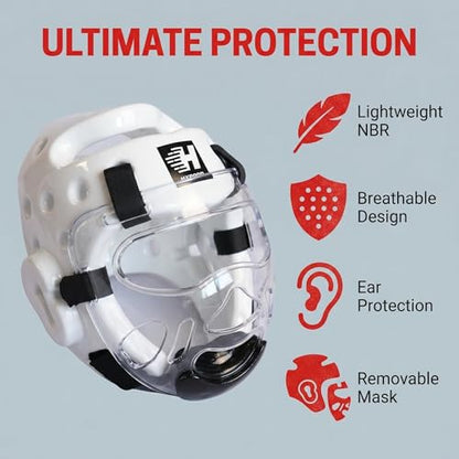 Taekwondo Headgear Karate Headgear with Removable mask for Sparring Partner Muay Thai Taekwondo Karate MMA Training Youth Adults - color: white, size: X-Large