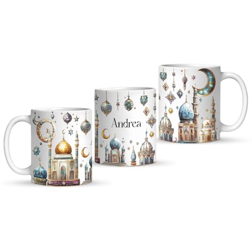 Customized Name Ramadan Coffee Cup, Custom Sparkling Islamic Mosque Mug, Personalized Religious Holiday Full Wrap Cup, Muslim Festivals White Ceramic Mug 11oz 15oz, Gift For Women Men - color: XUA-1124-3654-Islamic Mosque Mug