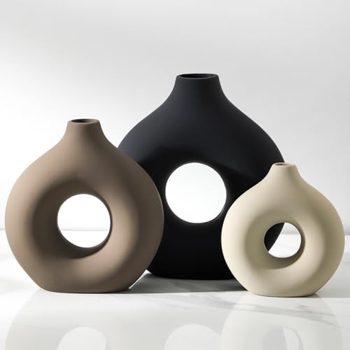 Vanselia Ceramic Vase Home Table Decor - Flower Vases Set of 3 Small Living Room Centerpiece Decorations for Shelf Bedroom Office Kitchen Dining Desk Modern Aesthetic Farmhouse Decorative (Classic) - color: Classic