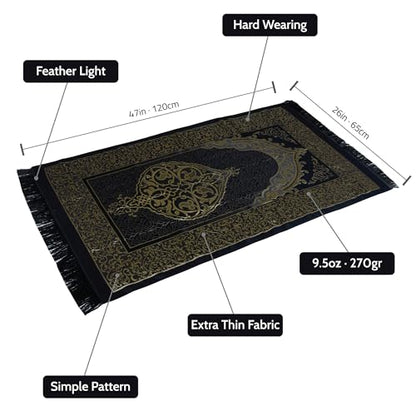 Islamic Prayer Gift Set for Men – Velvet Prayer Mat, Tasbih Beads, Yaseen Book – Muslim Prayer Essentials – Ramadan Eid Gift - color: Black