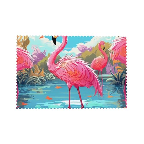 Placemats Set of 4 Heat Resistant Flamingo Bird Place mat for Dining Table Non-Slip Table Mats Desktop Protection Pad Washable Place Mats for Kitchen Dining Outdoor - color: Flamingo Bird