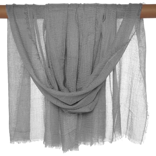 Nydotd Women Summer Cotton Linen Scarf Crinkle Long Beach Shawl Wrap hijab with Fringe - color: Light Grey