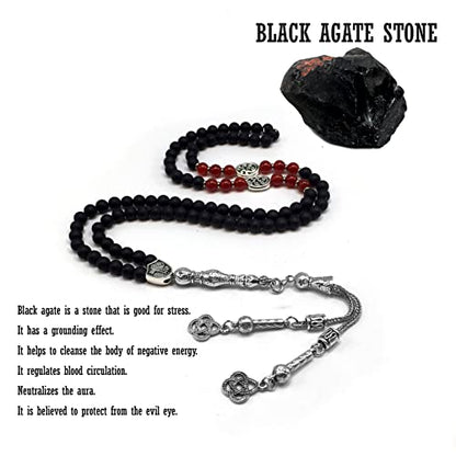Special Prayer Beads Series -99 beads- Tesbih Tasbih Tasbeeh Misbaha Masbaha Subha Sebha Sibha (Black Matte Agate Stone Design -6 mm Small Beads-) - color: Black Matte Agate Stone Design -6 mm Small Beads-
