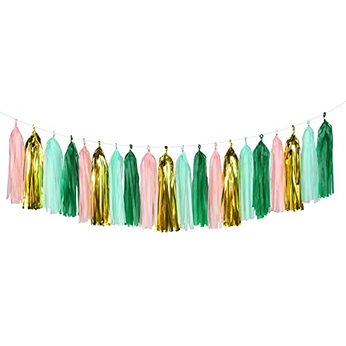 Sage-Green Pink-Gold Party-Decorations Tassel Garland - 20pcs Bachelorette Engagement Baby Bridal Shower Tassels Streamers Rustic Wedding Jungle Birthday Party Spring Decor Panduola - color: Sage Green Pink Gold