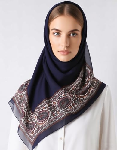 K-Elewon Large Square Scarf 51" Headscarf Chiffon Fashion Scarves Turbans Hair Wrapping Scarfs - color: A-navy