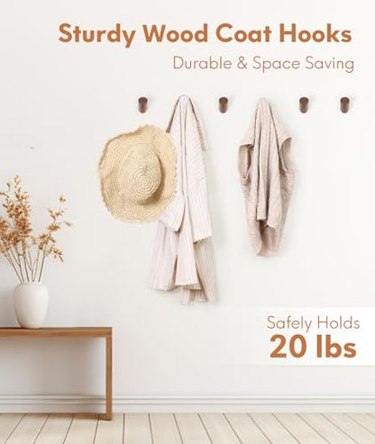 Optish Wood Wall Hooks for Hanging, 8 Pack Hat Hook for Walls, Coat Hook Wall Mount, Backpack Hooks for Walls, Bathroom Towel Hanger (Walnut) - color: Walnut