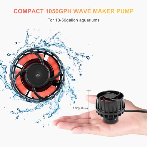 1050GPH Aquarium Wave Maker with Controller Mini DC12V 6W Powerhead with Magnetic Mounting, Nano Wavemaker for 10 to 50 Gallon thickness up to 8mm(1/4") Tank, - size: 6W 1050GPH