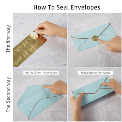 100 Pack #10 Business Envelopes with Gold Stickers, Light Blue - color: Light Blue