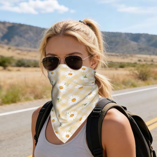 Satin Square Scarf, Printed Head Neck Scarf, Multi‑Purpose Bandana - color: Daisy